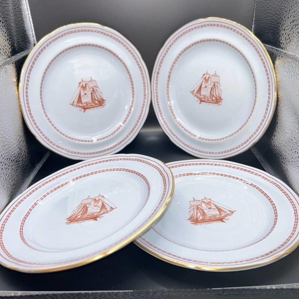 VINTAGE Discontinued Spode Trade Winds Red 6” Bread Plate Gold Rim